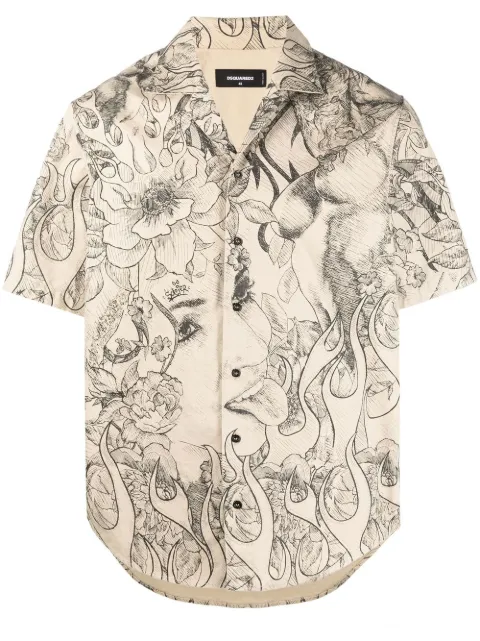 DSQUARED2 graphic-print short-sleeved shirt Neutrals S71DM0546S41794