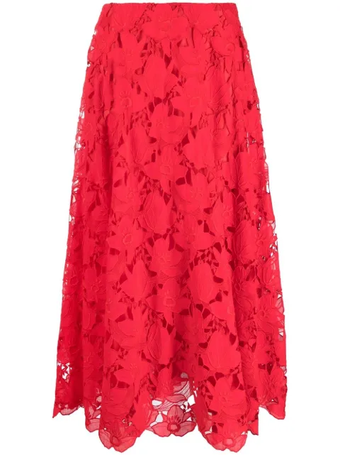 Valentino Garavani floral-lace midi skirt Red BRA7U06FN