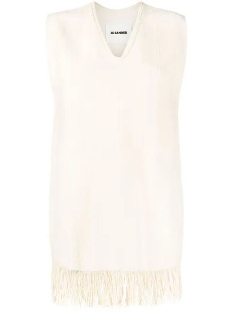 Jil Sander fringed v-neck vest top Neutrals JSWU751313WUY25208