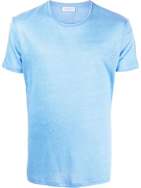 Orlebar Brown logo-patch linen T-shirt Blue 276599