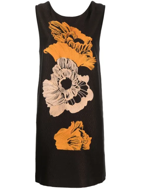 Ferragamo embroidered-floral detail dress Brown 753664