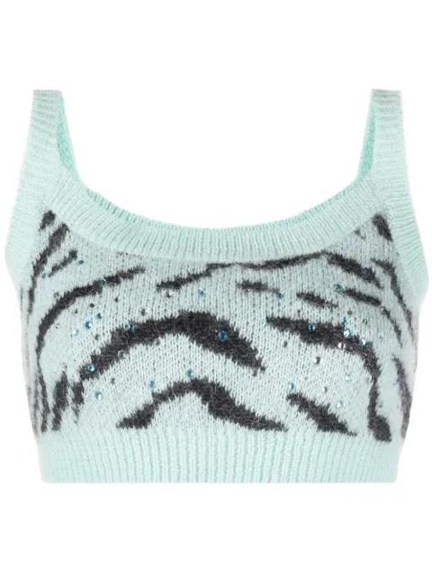 Alessandra Rich zebra intarsia-knit cropped top Blue FAB3121K3760