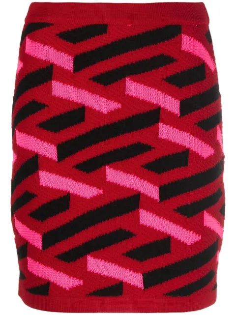 Versace geometric intarsia knitted skirt Red 10073511A05210