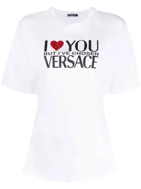 Versace slogan-print cotton T-shirt White 10075321A05378