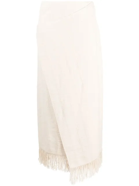 Jil Sander fringed wrap-effect midi skirt Neutrals JSWU751315WUY25208