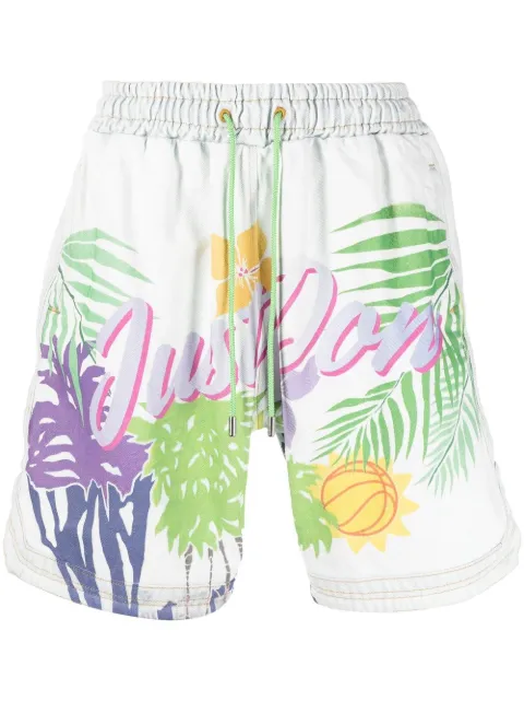 Just Don graphic-logo print shorts Blue 32JUSB02226345
