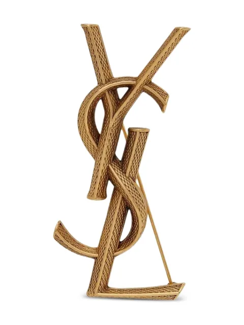 Saint Laurent textured logo letter brooch Gold 700582Y1500