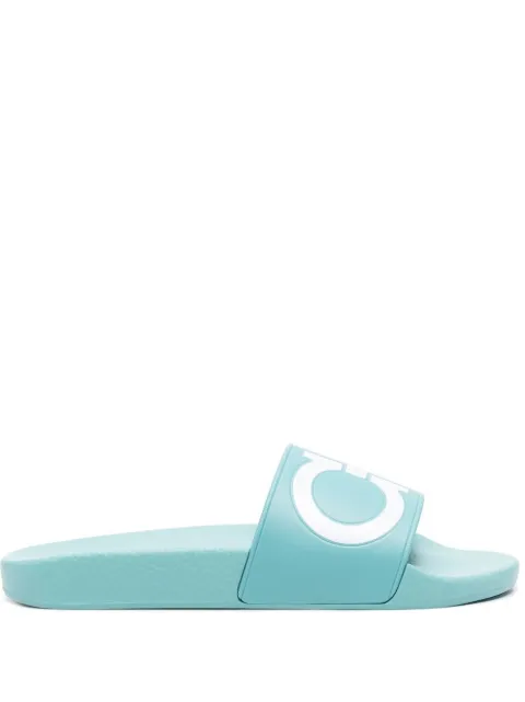 Ferragamo Gancini-print slides Blue 751262