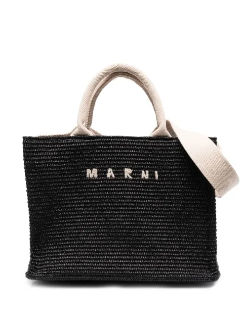 Marni logo raffia-effect tote bag Black SHMP0077U0P3860