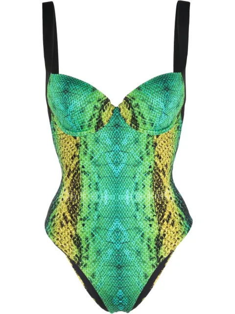 Noire Swimwear snake-print swimsuit Green NSW343