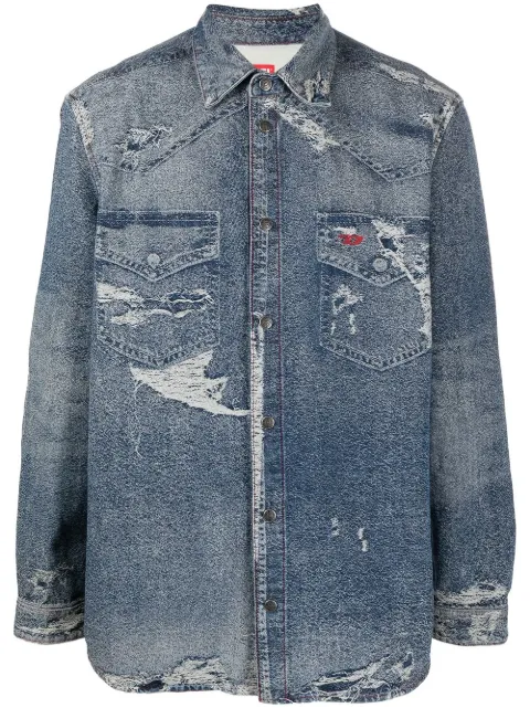 Diesel distressed long-sleeve denim shirt Blue A0711109F11