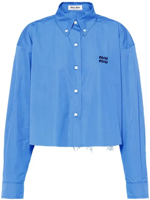 Miu Miu logo-embroidered raw-cut shirt Blue MK165910RG