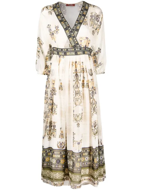 Max Mara graphic-print V-neck dress Neutrals 62310521600