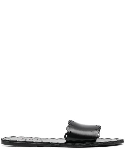 RED(V) scalloped leather slide sandals Black QS0H63CDU