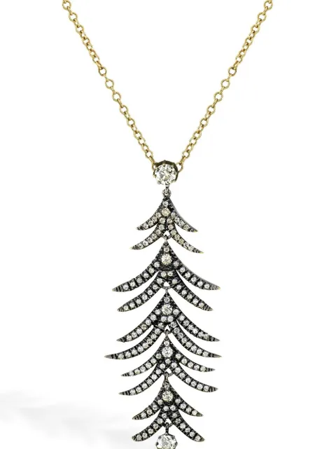 Pragnell Vintage 18kt yellow gold leaf diamond pendant necklace Gold 1503338
