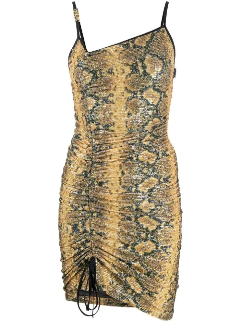 GCDS snakeskin print gathered mini dress Yellow SS22W590348
