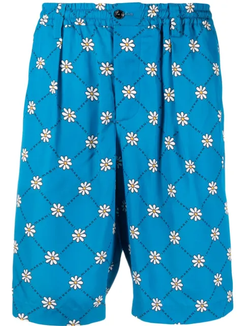 Marni daisy-print track shorts Blue PUMU0049A0UTV894