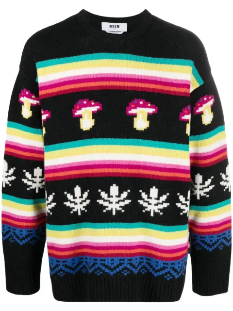 MSGM patterned jacquard crew-neck jumper Black 3340MM131227574