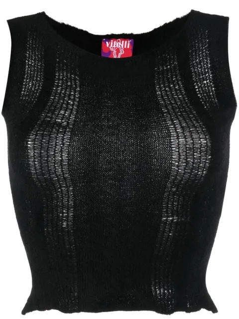 VITELLI semi-sheer knit cropped top Black VM009EXAPANDABLE
