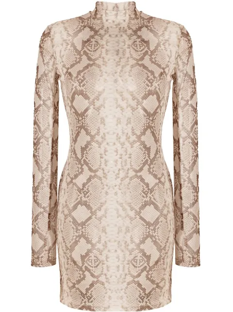 Philipp Plein snakeskin-print mock neck dress Neutrals PABCWRG2126PTE003N