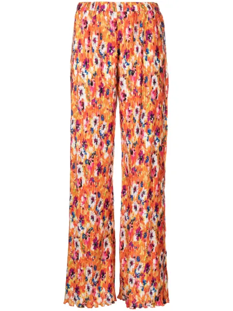 MSGM pleated floral-print trousers Orange 3242MDP119227363