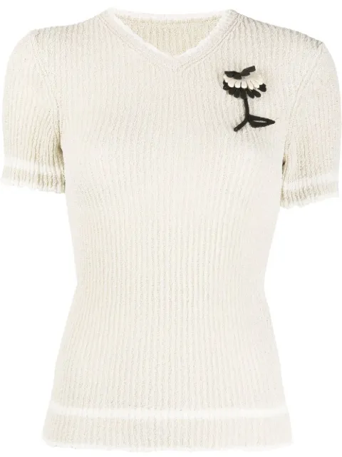 Maison Margiela floral-appliqué ribbed top Neutrals S51HA1175S18006