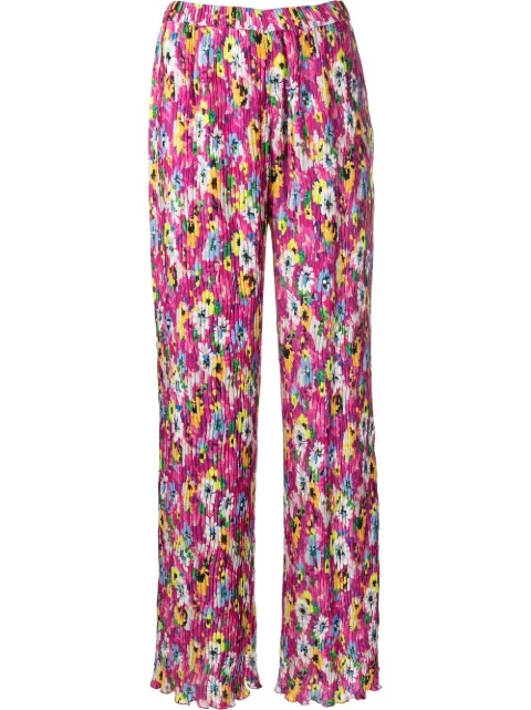 MSGM pleated floral-print trousers Pink 3242MDP119227363
