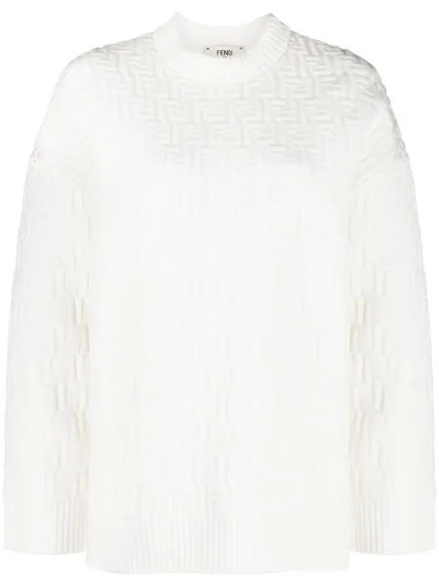 FENDI monogram-pattern long-sleeve jumper White FZX810AJTE