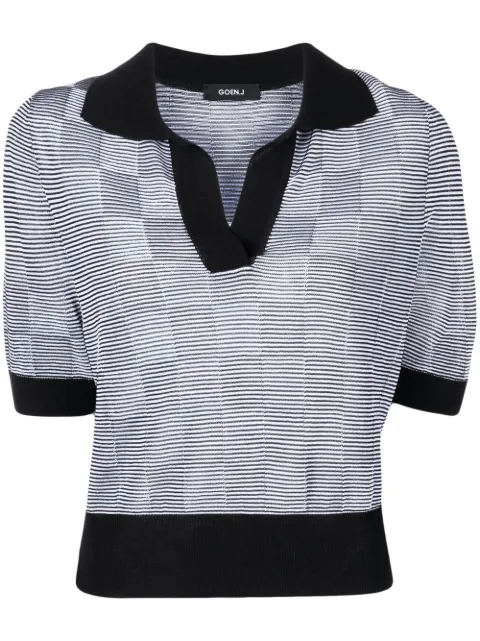 Goen.J checkerboard-print short-sleeved top Black GNJ22SSKN06
