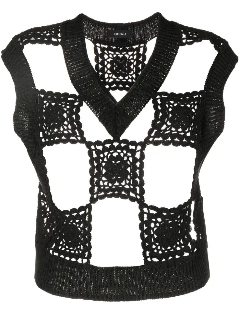 Goen.J crochet detail knitted vest Black GNJ22SSKN05