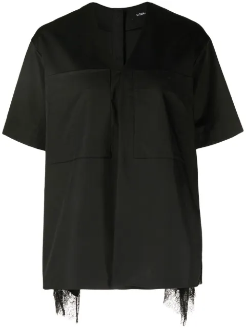 Goen.J lace-trimmed short-sleeve blouse Black GNJ22SST04