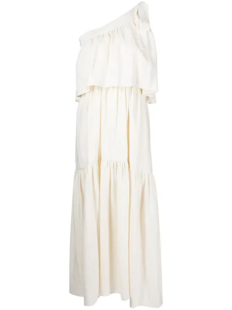 Goen.J gathered one-shoulder dress Neutrals GNJ22SSDS13