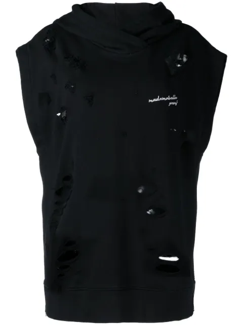 Goen.J distressed sleeveless hoodie Black GNJ22SST21