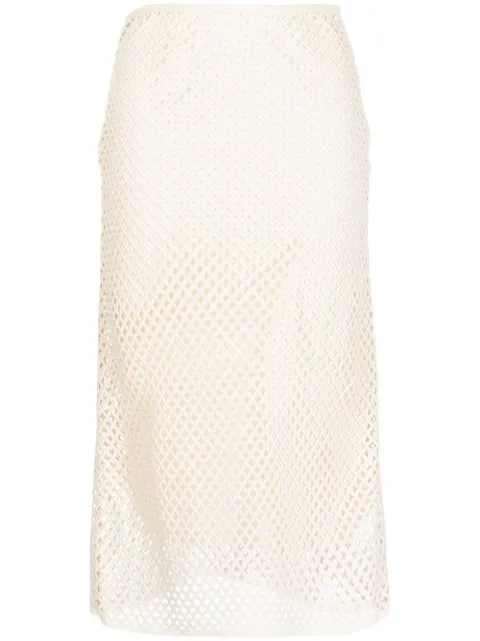 Goen.J open-knit midi skirt White GNJ22SSSK08