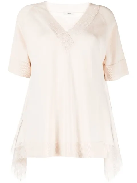 Goen.J lace-trim V-neck T-shirt Neutrals GNJ22SSKN03