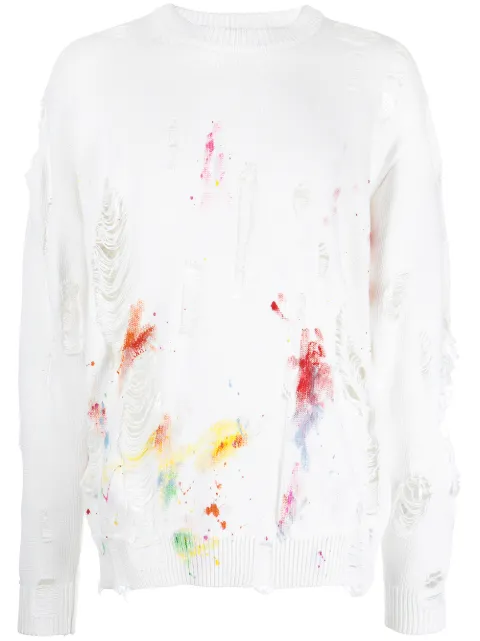 Mostly Heard Rarely Seen distressed paint-splatter sweatshirt White MH08BBSK02