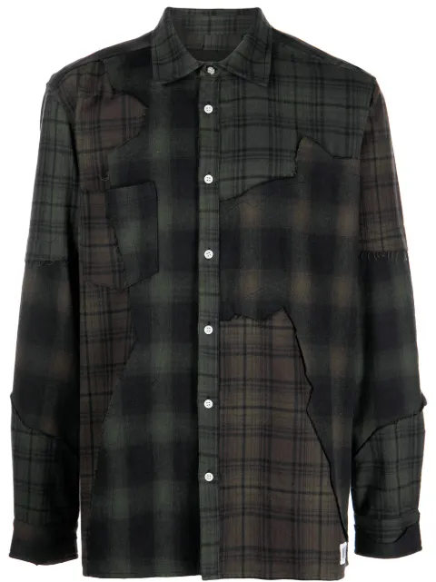 Mostly Heard Rarely Seen plaid-check patchwork shirt Brown MH08BBW03