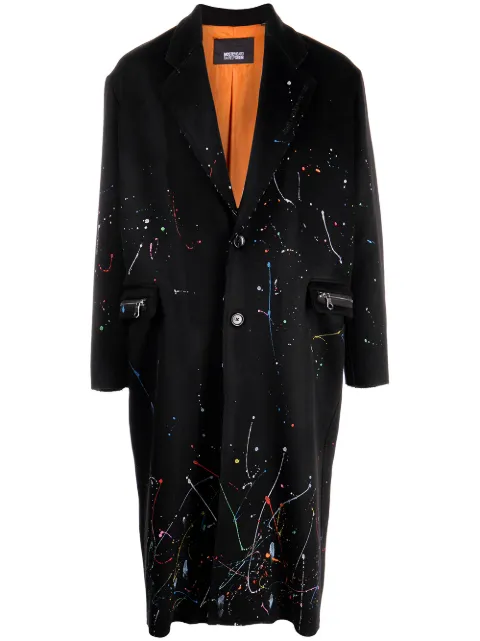 Mostly Heard Rarely Seen paint-splattered overcoat Black MH08BBX01