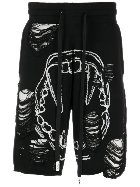 Haculla intarsia-knit distressed track shorts Black HA08BBBSK01