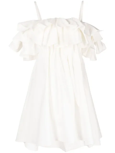 Goen.J cold-shoulder ruffled dress White GNJ22SSDS15