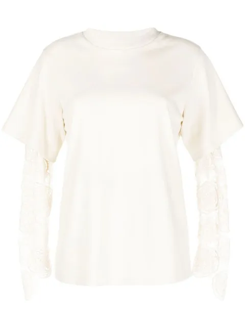 Goen.J lace-sleeve crew neck T-shirt White GNJ22SST12
