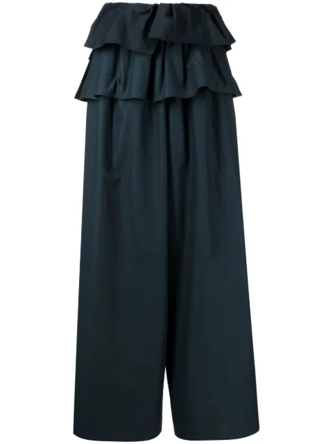 Goen.J layered ruffled wide-leg trousers Blue GNJ22SSPT04