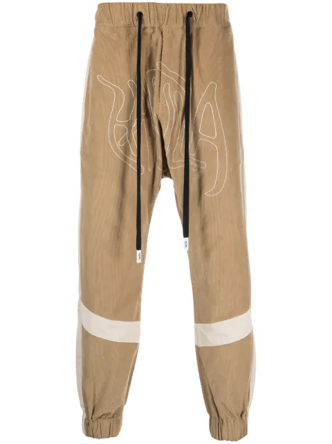 Haculla embroidered-logo ribbed drop-crotch pants Brown HA08BBB04