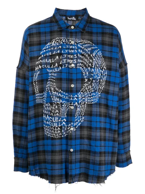 Haculla check-print skull shirt Blue HA08BBW01