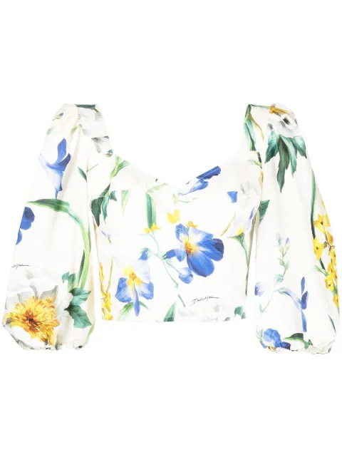 Dolce & Gabbana floral-print cropped blouse White I7N26WGDAYK