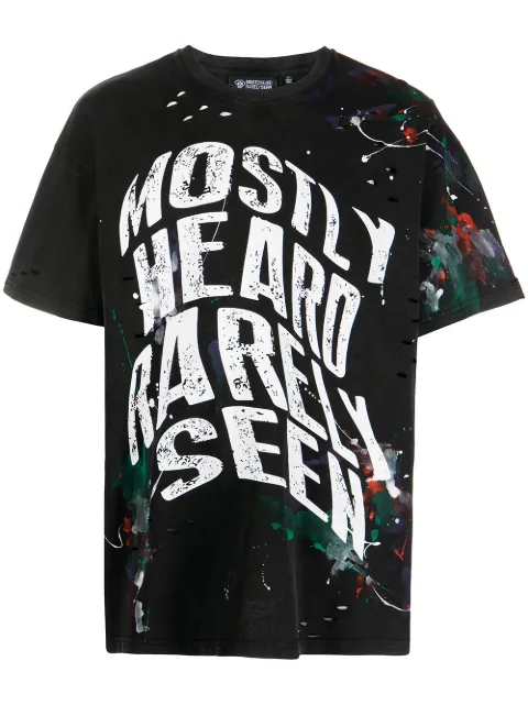 Mostly Heard Rarely Seen warped-text paint T-shirt Black MH08BBT03