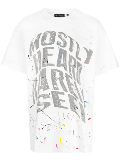 Mostly Heard Rarely Seen warped-text paint T-shirt White MH08BBT04