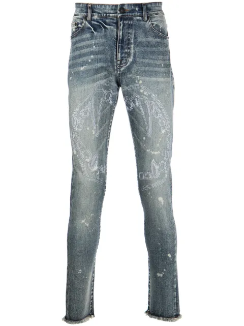 Haculla fang lips-print skinny jeans Blue HA08BBJ03