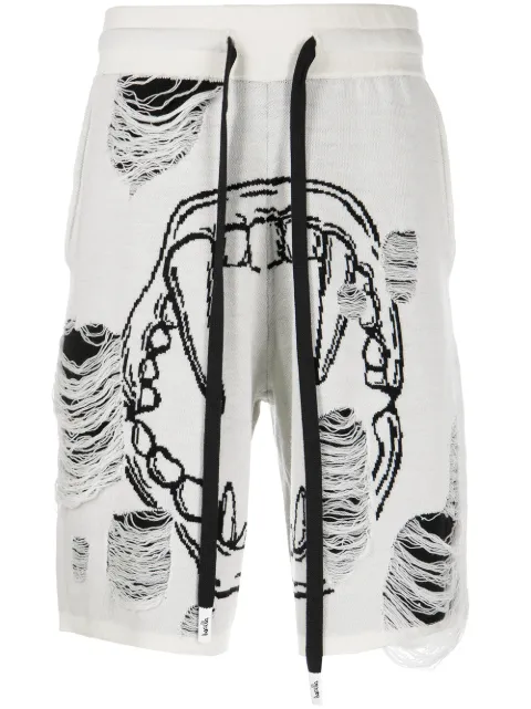 Haculla intarsia-knit distressed bermuda shorts White HA08BBBSK02