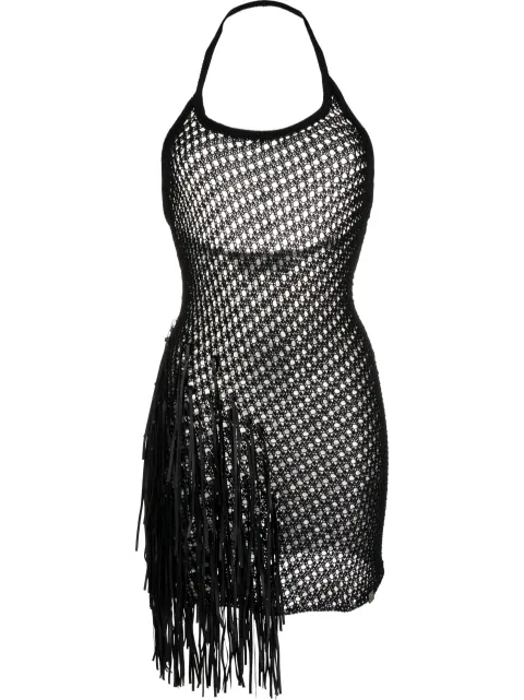 1017 ALYX 9SM fringe-trim crochet-knit mini dress Black AAWKN0137YA02